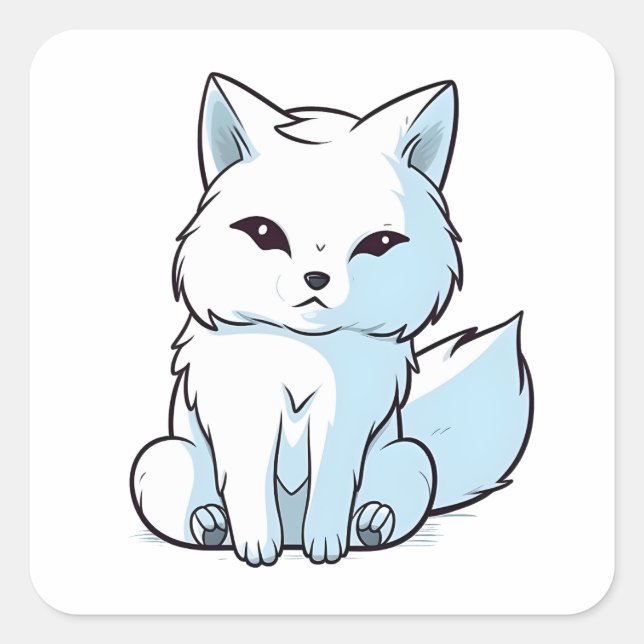 Niedliches Weiß-Arctic-Fox-Comic Quadratischer Aufkleber (Vorderseite)