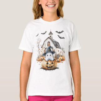 Niedliches Weiß- und Orangenschaum mit Herbststall T-Shirt
