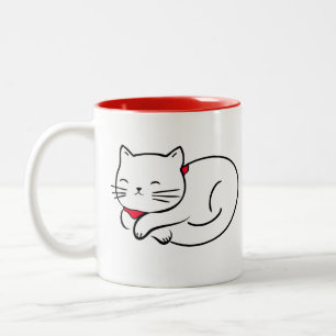 Niedliches Weiße Katzen Schlafen Zweifarbige Tasse