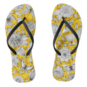 Niedliches, weißes, blumengelbes Design Flip Flops