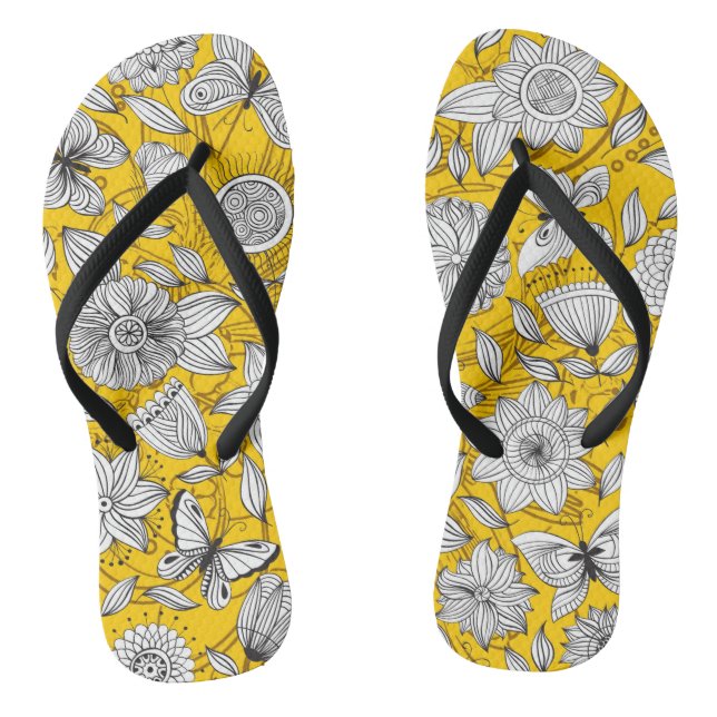 Niedliches, weißes, blumengelbes Design Flip Flops (Fußbett)