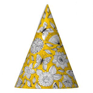Niedliches, weißes, blumengelbes Design Partyhütchen