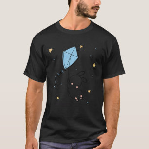 Niedliches weißes Bunny Blue Kite Flying Animal Ra T-Shirt