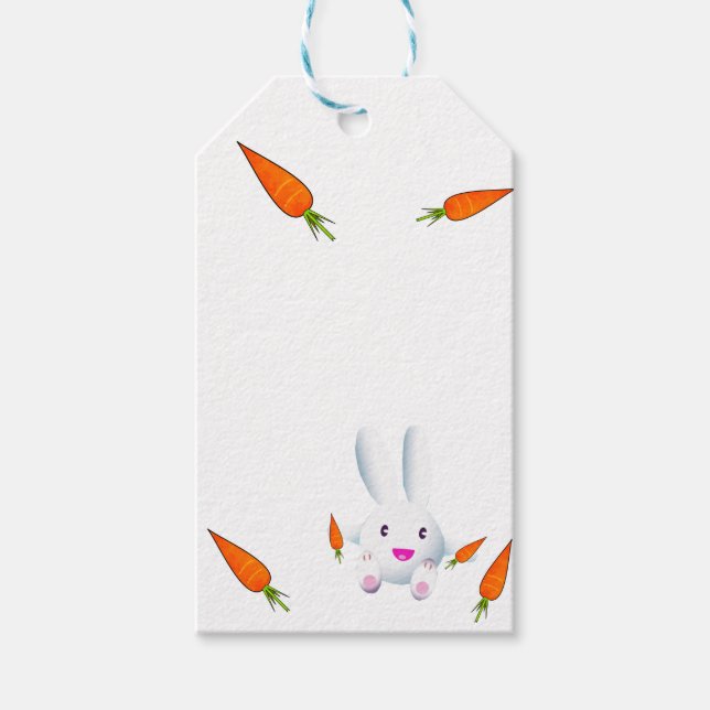 Niedliches Weißes Bunny & Carrots Geschenkanhänger (Vorderseite)