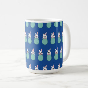 Niedliches Weißes Bunny Holding Ostereier Muster Kaffeetasse