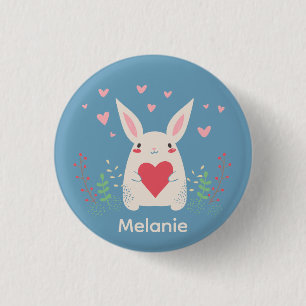 Niedliches weißes Bunny mit Herz Personalisiert Button