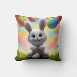 Niedliches Weißes Bunny mit Ostereiern Kissen