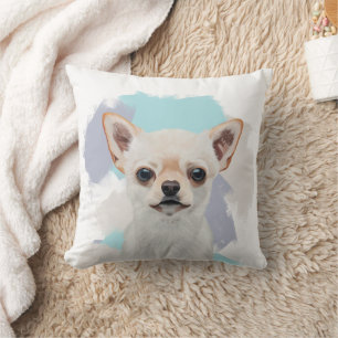 Niedliches Weißes Chihuahua mit Abstrakt blauem Hi Kissen