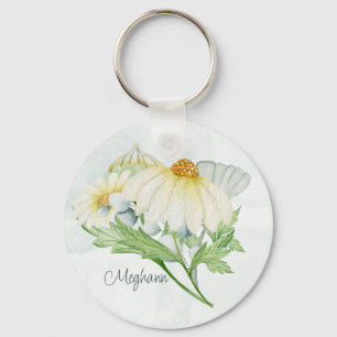 Niedliches weißes Daisy Monogram Schlüsselanhänger