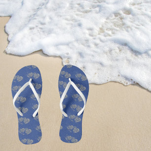 Niedliches weißes Doppelherz blaues Paar Flip Flop