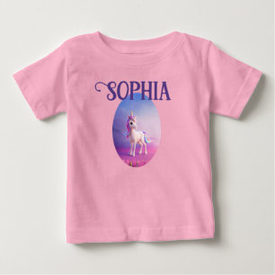Niedliches weißes Einhorn mit rosa und blauem Mane Baby T-shirt