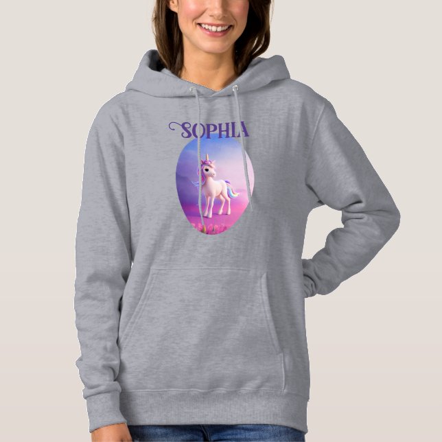 Niedliches weißes Einhorn mit rosa und blauem Mane Hoodie (Vorderseite)