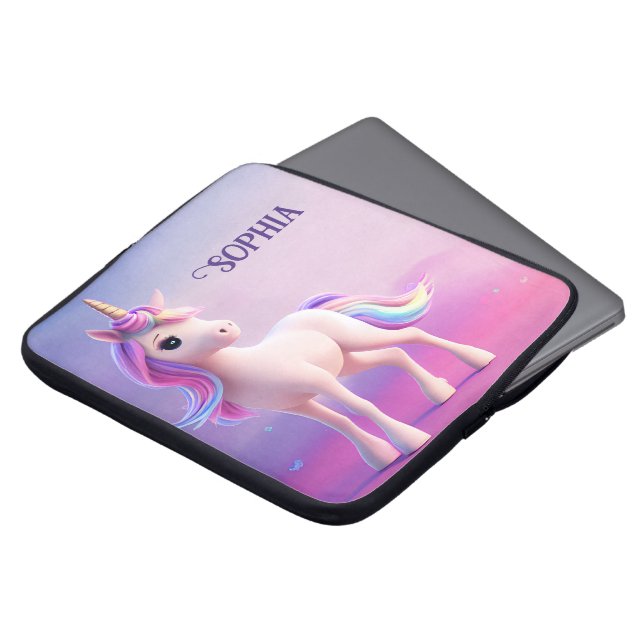 Niedliches weißes Einhorn mit rosa und blauem Mane Laptopschutzhülle (Vorne Oben)