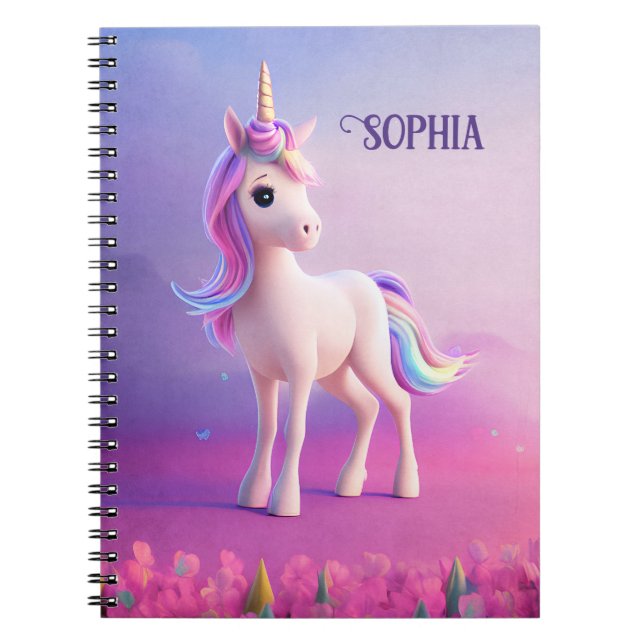 Niedliches weißes Einhorn mit rosa und blauem Mane Notizblock (Vorderseite)