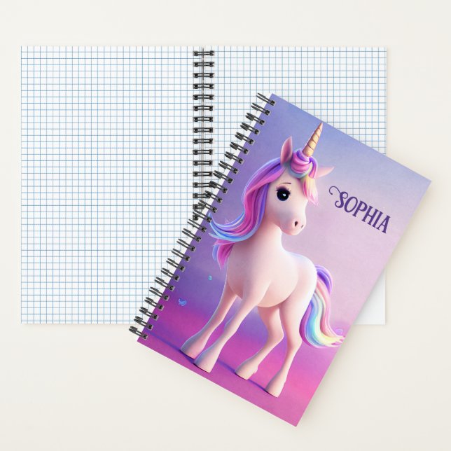 Niedliches weißes Einhorn mit rosa und blauem Mane Notizbuch (Innen)