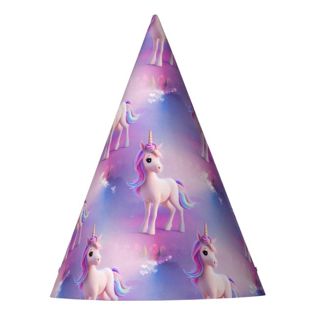 Niedliches weißes Einhorn mit rosa und blauem Mane Partyhütchen (Vorderseite)