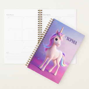 Niedliches weißes Einhorn mit rosa und blauem Mane Planer