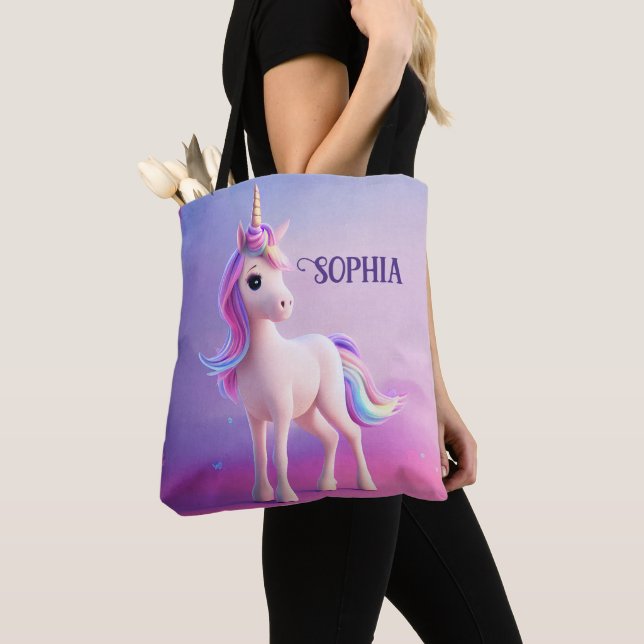 Niedliches weißes Einhorn mit rosa und blauem Mane Tasche (Von Nahem)