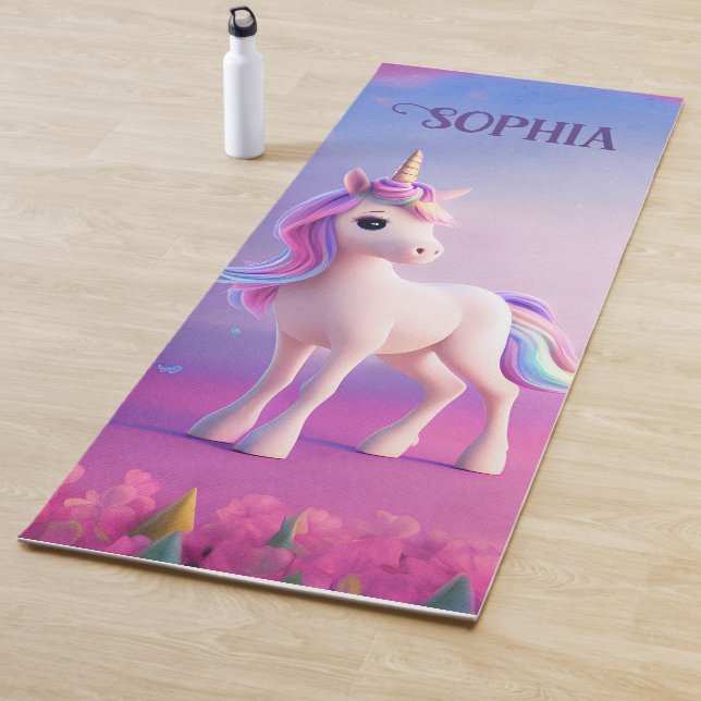 Niedliches weißes Einhorn mit rosa und blauem Mane Yogamatte (Beispiel)