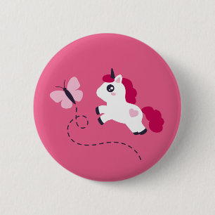 Niedliches Weißes Einhorn mit Schmetterling Button