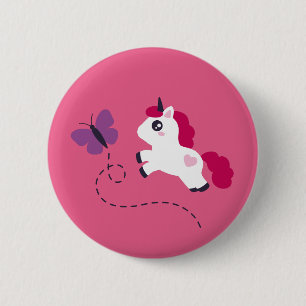 Niedliches Weißes Einhorn mit Schmetterling Button