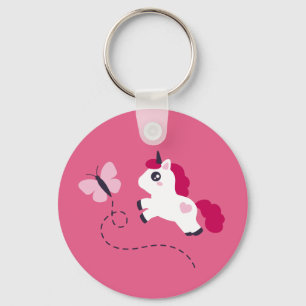 Niedliches Weißes Einhorn mit Schmetterling Schlüsselanhänger