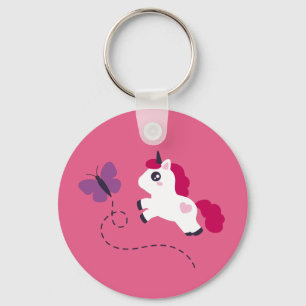 Niedliches Weißes Einhorn mit Schmetterling Schlüsselanhänger