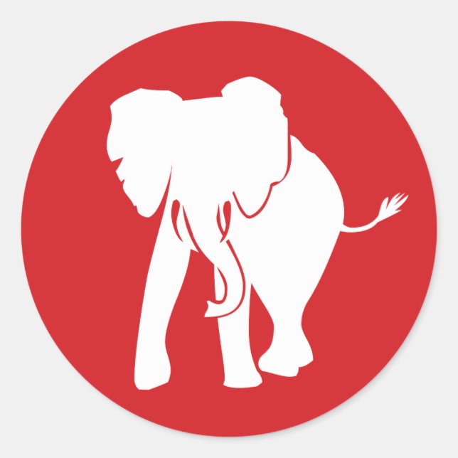 Niedliches, weißes Elefantenlogo Rot und Weiß Runder Aufkleber (Vorderseite)