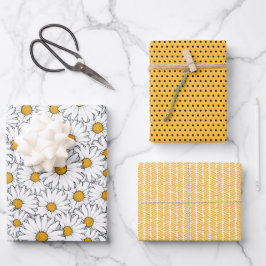 Niedliches, weißes, gelbes, florales Kunstmuster Geschenkpapier Set