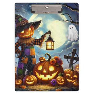 Niedliches, weißes Halloweenschaukeln und Kürbisse Klemmbrett