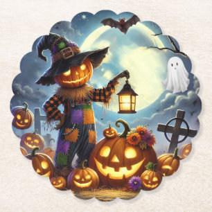 Niedliches, weißes Halloweenschaukeln und Kürbisse Untersetzer