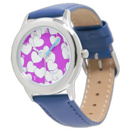 Niedliches weißes Herz am Lila Handgelenk für Kind Armbanduhr