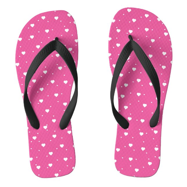 Niedliches weißes Herz Muster - Hot-Pink-Hintergru Flip Flops (Fußbett)