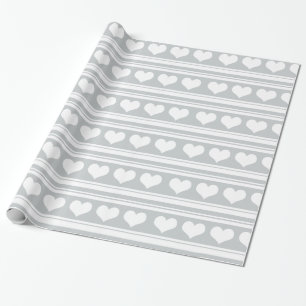 Niedliches weißes Herz Stripes Muster-Grau Geschenkpapier