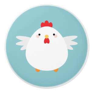 Niedliches weißes Huhn auf grüner Illustration Keramikknauf
