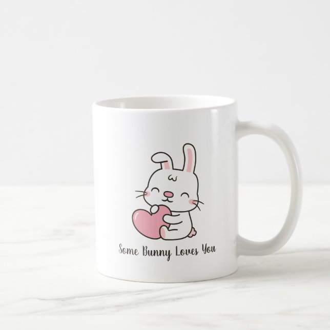 Niedliches weißes Kaninchen, einige sonnige Lieben Kaffeetasse (Rechts)
