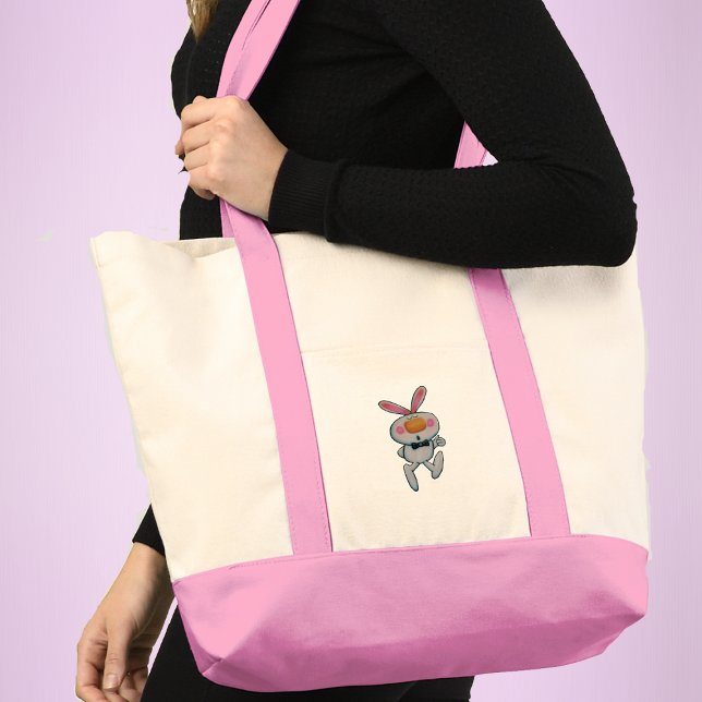 Niedliches Weißes Kaninchen Orangennase wirbelt au Tragetasche (Cute white bunny rabbit rosy cheeks bow tie giving thumbs up sign on tote bag.)