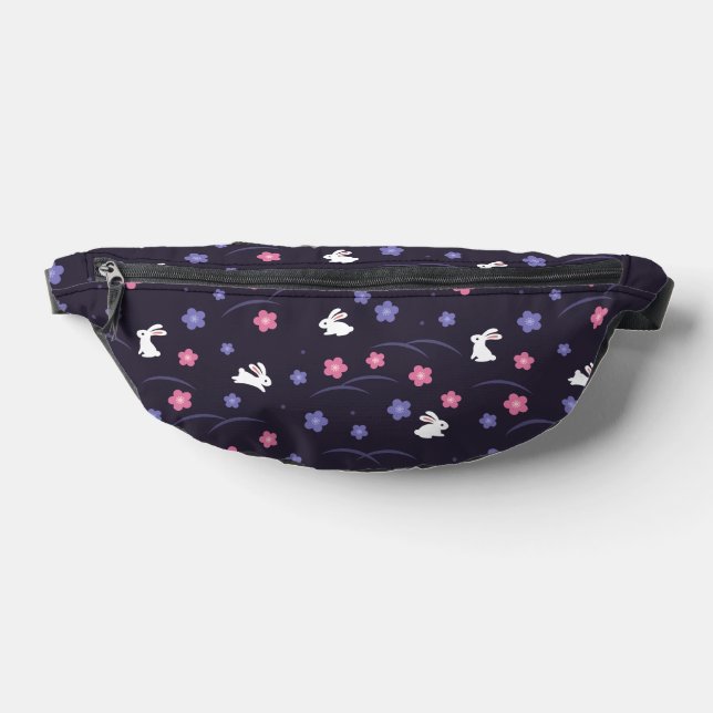 Niedliches Weißes Kaninchen und Blume Muster Bauchtasche (Ablage )