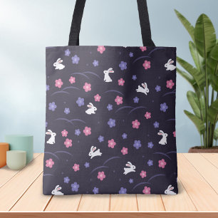 Niedliches Weißes Kaninchen und Blume Muster Tasche