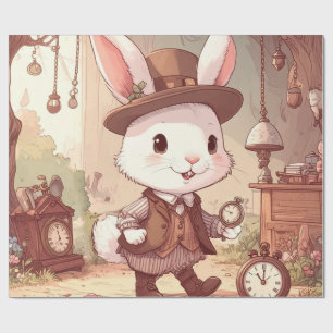 Niedliches Weißes Kaninchen Wunderland Whimsical Z Geschenkpapier