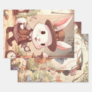Niedliches Weißes Kaninchen Wunderland Whimsical Z Geschenkpapier Set