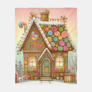 Niedliches, weißes Lebkuchenhaus Fleecedecke
