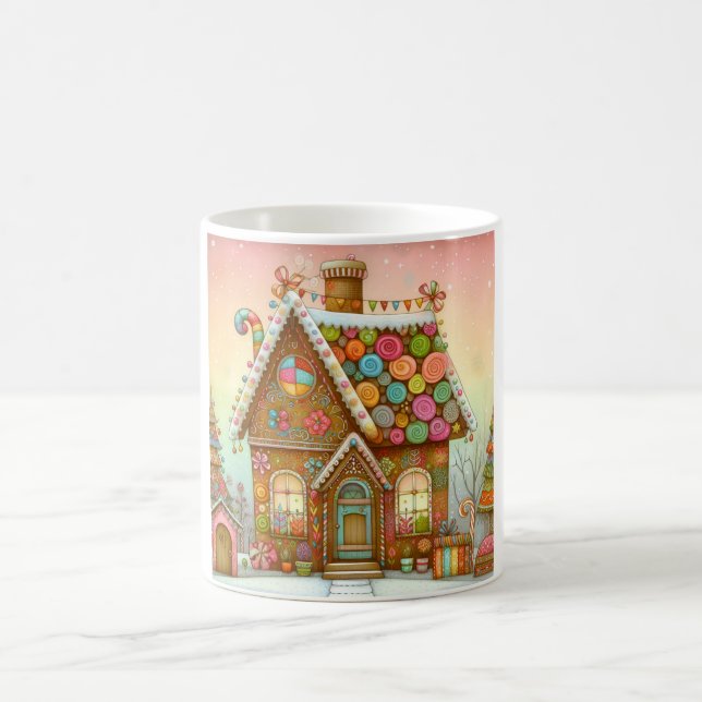 Niedliches, weißes Lebkuchenhaus Kaffeetasse (Mittel)