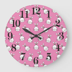 Niedliches weißes Osterhasen auf Rosa Große Wanduhr