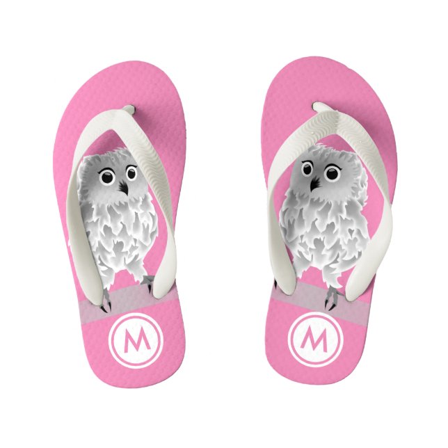 Niedliches Weißes Owl Rosa Girls Monogramm Kinderbadesandalen (Fußbett)