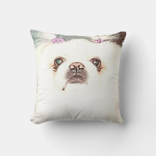 Niedliches weißes Pekingese Hundeschwamm Kissen