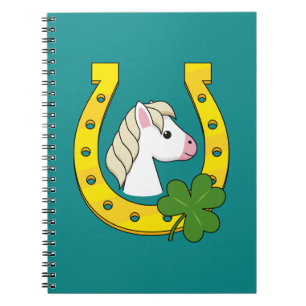 Niedliches Weißes Pferd mit Golden Horse Shoe, Kle Notizblock