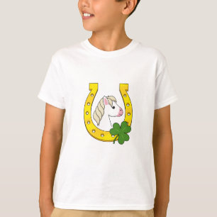 Niedliches Weißes Pferd mit Goldener Pferdeschuh,  T-Shirt