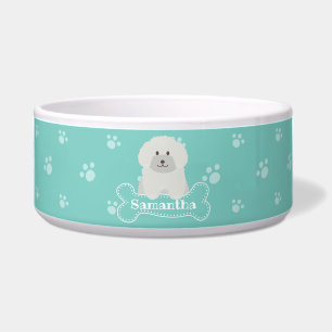 Niedliches weißes Puppy-Dog Aqua Monogramm Napf