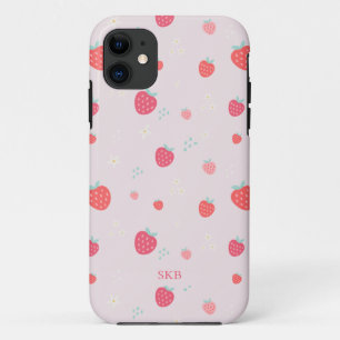 Niedliches weißes rosa und rotes Erdbeermonogramm Case-Mate iPhone Hülle